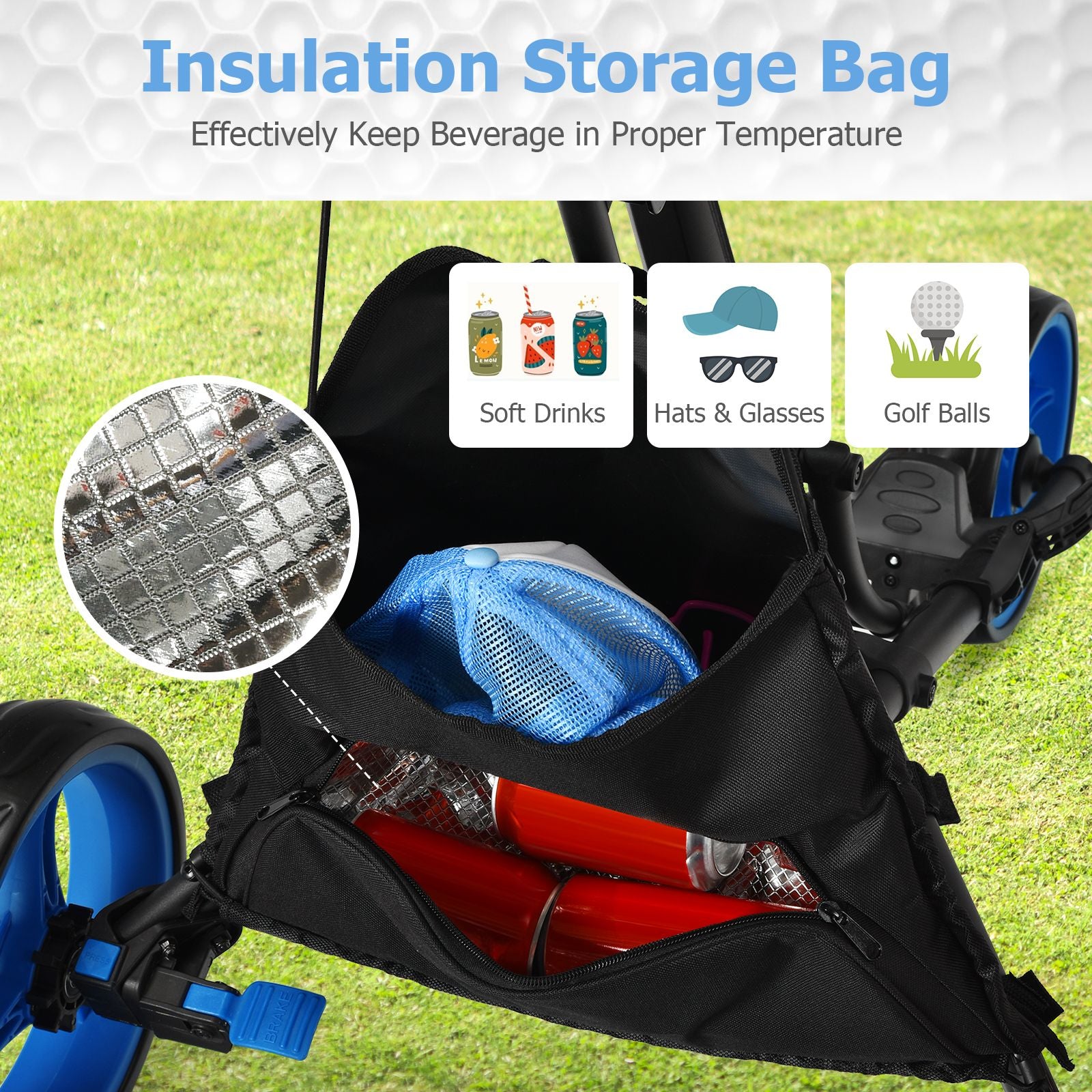 3 Wheel Golf Push Pull Cart with Adjustable Height Handle