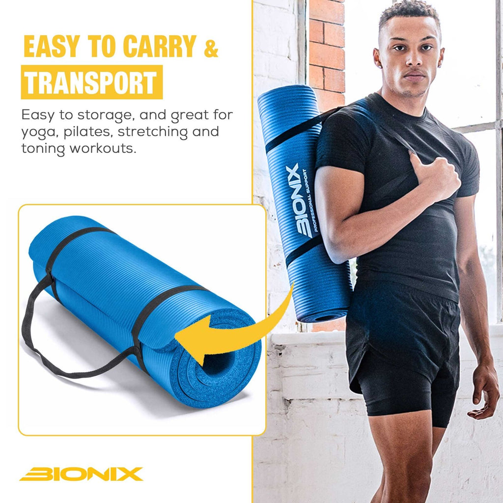 Yoga Mat Thick 10Mm Non Slip Gym Exercise Fitness Pilates Carry Strap NBR 183X62